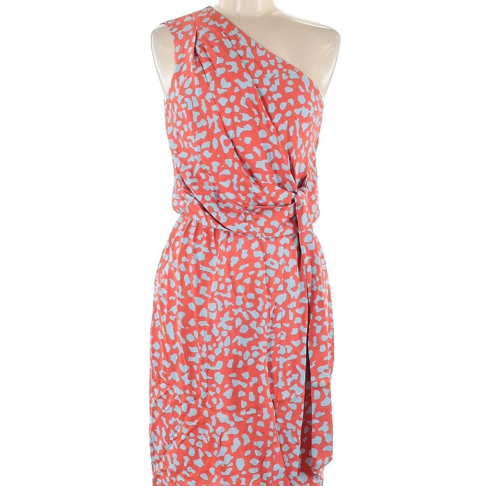Diane Von Furstenberg One Shoulder Coral Printed Silk Dress